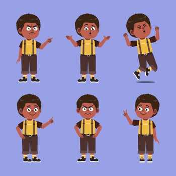 Cute African Kids with afro hair Cartoon Character Collections Set vector