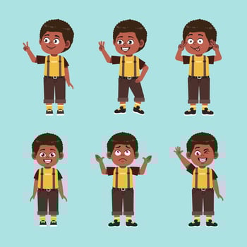 African Boy with afro hair Cartoon Character Set vector