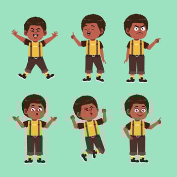 Cute African Boy with afro hair Cartoon Character Gesture Collections Set vector