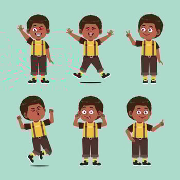 Cute African Children with afro hair Cartoon Set vector