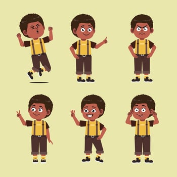 Cute African Boy with afro hair Cartoon Character Set vector