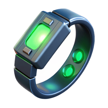 vibrant contemporary A futuristic, wearable technology armband displaying biometric data, glowing with a pulsating green light. Product design, minimalist style exclusive png