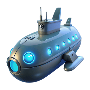 beautiful creative A futuristic submarine exploring a deep-sea trench, glowing interior lights, sci-fi, concept art style, genuine png