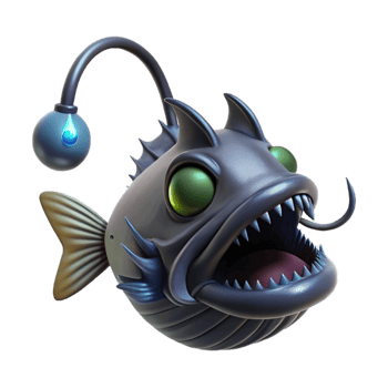 extraordinary vintage A deep sea anglerfish, its bioluminescent lure attracting smaller fish, ominous, horror style high resolution png