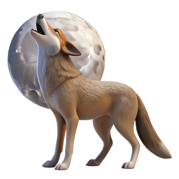 elegant abstract A cunning coyote howling at the moon, desert setting, moonlight, realistic style authentic png