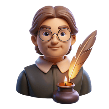 elegant modern Portrait of a pensive writer with spectacles and a quill pen, illuminated by warm candlelight, in a vintage style premium png