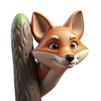 impressive vintage A sly fox peering out from behind a tree, rendered in a detailed, realistic style with soft, dappled lighting and a shallow depth of field premium png