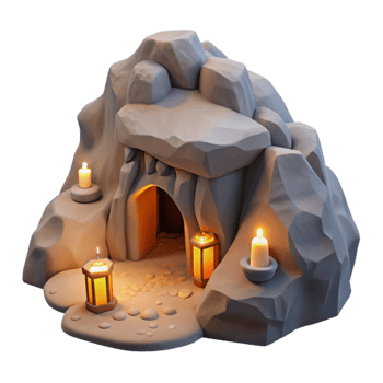 extraordinary vintage Subterranean dwelling, carved into rock face, minimal lighting from internal sources, post-apocalyptic concept art style genuine png