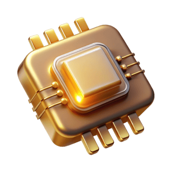 stunning artistic A single, levitating microchip intricately etched with golden circuitry, emitting a soft, ethereal glow against a dark void. Photorealistic style authentic png