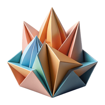 wonderful classic Origami-inspired architecture, folded paper forms, intricate patterns, colorful design, abstract art, soft light original png