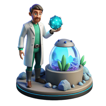 extraordinary artistic A scientist discovering a new life form on an alien planet, bioluminescent lighting, wondrous, science fiction style high quality png