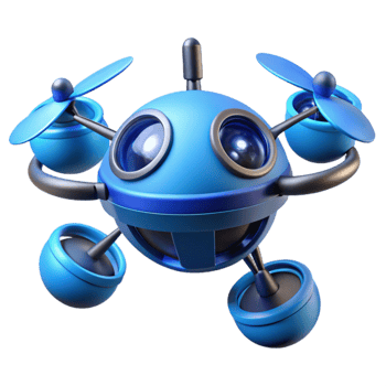 vibrant vintage A levitating, spherical drone capturing 360-degree footage, its multiple lenses glowing with a soft blue light. Photorealistic, product design style detailed png