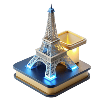 dramatic minimalist A 3D printer constructing a miniature replica of the Eiffel Tower, illuminated by bright white task lighting, in a realistic style detailed png