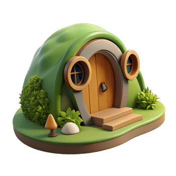 serene artistic A hobbit hole, nestled into a hillside, warm and inviting, cozy, high quality png