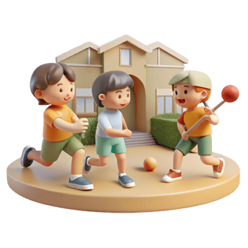 wonderful artistic A group of children playing stickball in a 1950s neighborhood, soft, nostalgic lighting, vintage photographic style genuine png