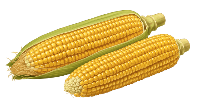 Realistic illustration of two fresh corn cobs with bright yellow kernels png