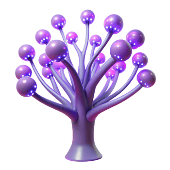 elegant traditional A bioluminescent tree with branches made of fiber optic cables, emitting soft violet light, in a fantasy style premium png