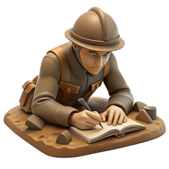 stunning vintage A World War I soldier writing a letter in a muddy trench, dim, desaturated lighting, gritty photojournalism style professional png