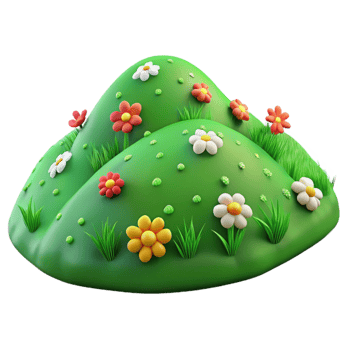 dramatic rustic A rolling green hill dotted with wildflowers, warm sunlight, pastoral painting style detailed png
