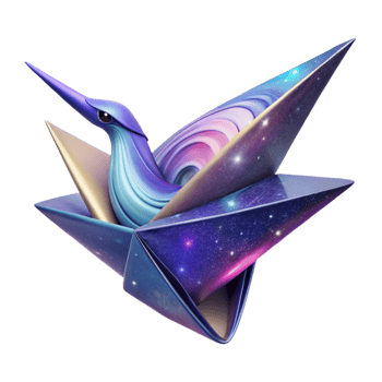 extraordinary modern A giant, origami crane folds itself out of a sheet of swirling galaxies. Abstract style, vibrant, cosmic lighting high resolution png
