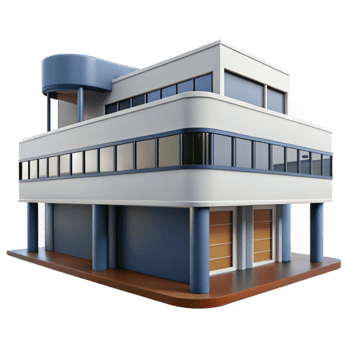 extraordinary modern Le Corbusier inspired building, concrete construction, modular design, functional style, daylight 4K png