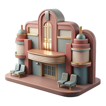 extraordinary vintage A decaying Art Deco cinema, faded glamour, haunting atmosphere, muted colors high quality png