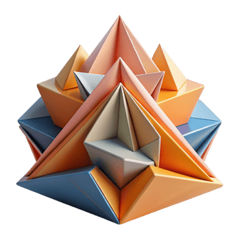 vibrant creative Origami-inspired architecture, folded paper forms, intricate patterns, colorful design, abstract art, soft light exclusive png