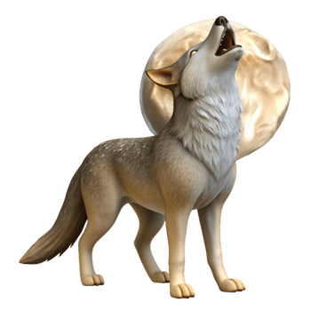 impressive contemporary A cunning coyote howling at the moon, desert setting, moonlight, realistic style professional png