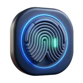 serene abstract A fingerprint scanner glowing with biometric data, security concept, close-up view, dark background authentic png