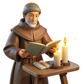 extraordinary contemporary A medieval monk illuminating a manuscript in a scriptorium, warm candlelight, detailed miniature painting style premium png