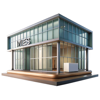 vibrant classic Mies van der Rohe inspired building, glass and steel, minimalist design, less is more, daylight genuine png