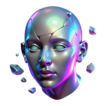 extraordinary rustic A holographic projection of a human face, fragmented and glitching, floats in the darkness, illuminated by flickering, neon signs. Vaporwave style high resolution png