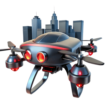 wonderful traditional A futuristic drone, with sleek, aerodynamic design and glowing red eyes, patrols a desolate cityscape. Cyberpunk style exclusive png