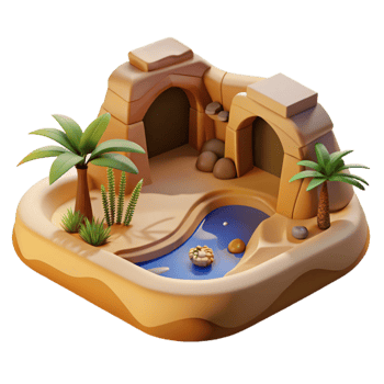 magnificent abstract A desert oasis with a hidden subterranean dwelling, warm sand tones, soft light, mysterious atmosphere, concept art style exclusive png