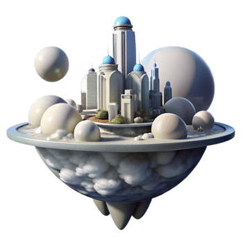 impressive contemporary Floating city above a gas giant planet, futuristic architecture, swirling clouds, panoramic view exclusive png