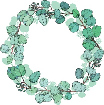 circular wreath made of Eucalyptus leaves and Foliage vector