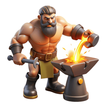 impressive rustic A powerful cyclops forging a thunderbolt, sparks flying from the anvil. Fiery light, muscular physique. Realism style professional png