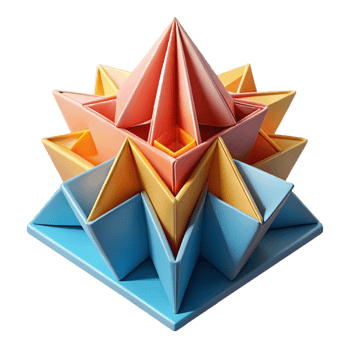 magnificent artistic Origami architecture, folded paper structures, intricate patterns, colorful design, abstract art, high resolution png