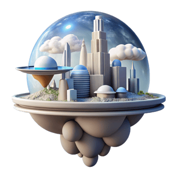 magnificent vintage Floating city above a gas giant planet, futuristic architecture, swirling clouds, panoramic view genuine png