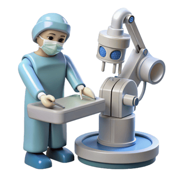 beautiful abstract A robotic surgeon performing a delicate operation, sterile white lighting, medical illustration style high quality png