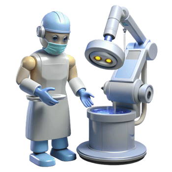 elegant minimalist A robotic surgeon performing a delicate operation, sterile white lighting, medical illustration style 4K png