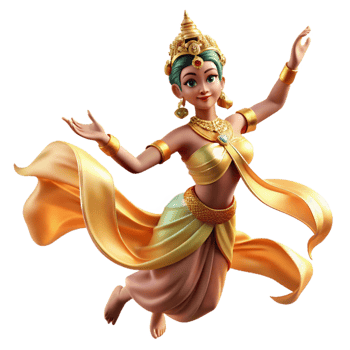 elegant minimalist A graceful Apsara dancing in the clouds, adorned with flowing silks, soft golden light. Southeast Asian mythology style exclusive png