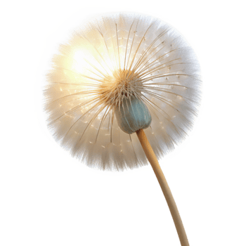 wonderful modern A single dandelion seedhead, backlit by the sun, delicate and ethereal, macro photography high quality png