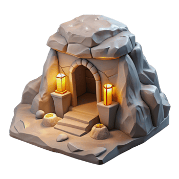 wonderful minimalist Subterranean dwelling, carved into rock face, minimal lighting from internal sources, post-apocalyptic concept art style original png
