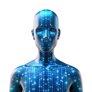 dramatic traditional A human silhouette filled with digital code and data streams, futuristic concept, neon lighting premium png