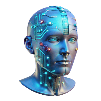 elegant abstract A transparent human head filled with intricate circuitry and data flow, cyberpunk aesthetic, neon lighting exclusive png