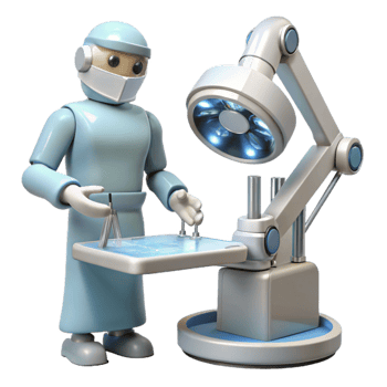 extraordinary creative A robotic surgeon performing a delicate operation, sterile white lighting, medical illustration style professional png