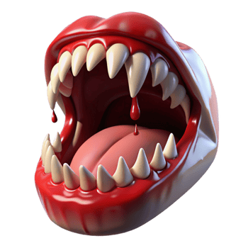 elegant abstract A close-up of a screaming mouth filled with razor-sharp teeth, lit by a strobe light, with blood dripping from the lips. Extreme horror style authentic png