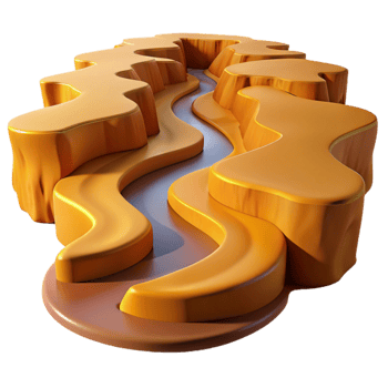 impressive contemporary A winding river carving through a canyon, aerial view, golden hour light, vast and majestic style professional png