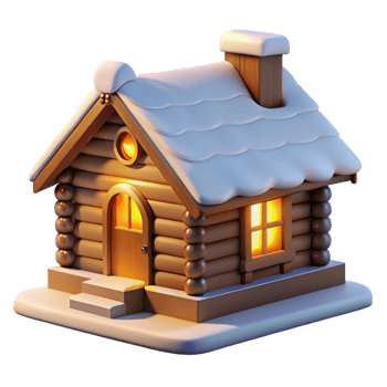 impressive minimalist Log cabin, rustic design, snow-covered landscape, warm interior lighting, cozy atmosphere professional png